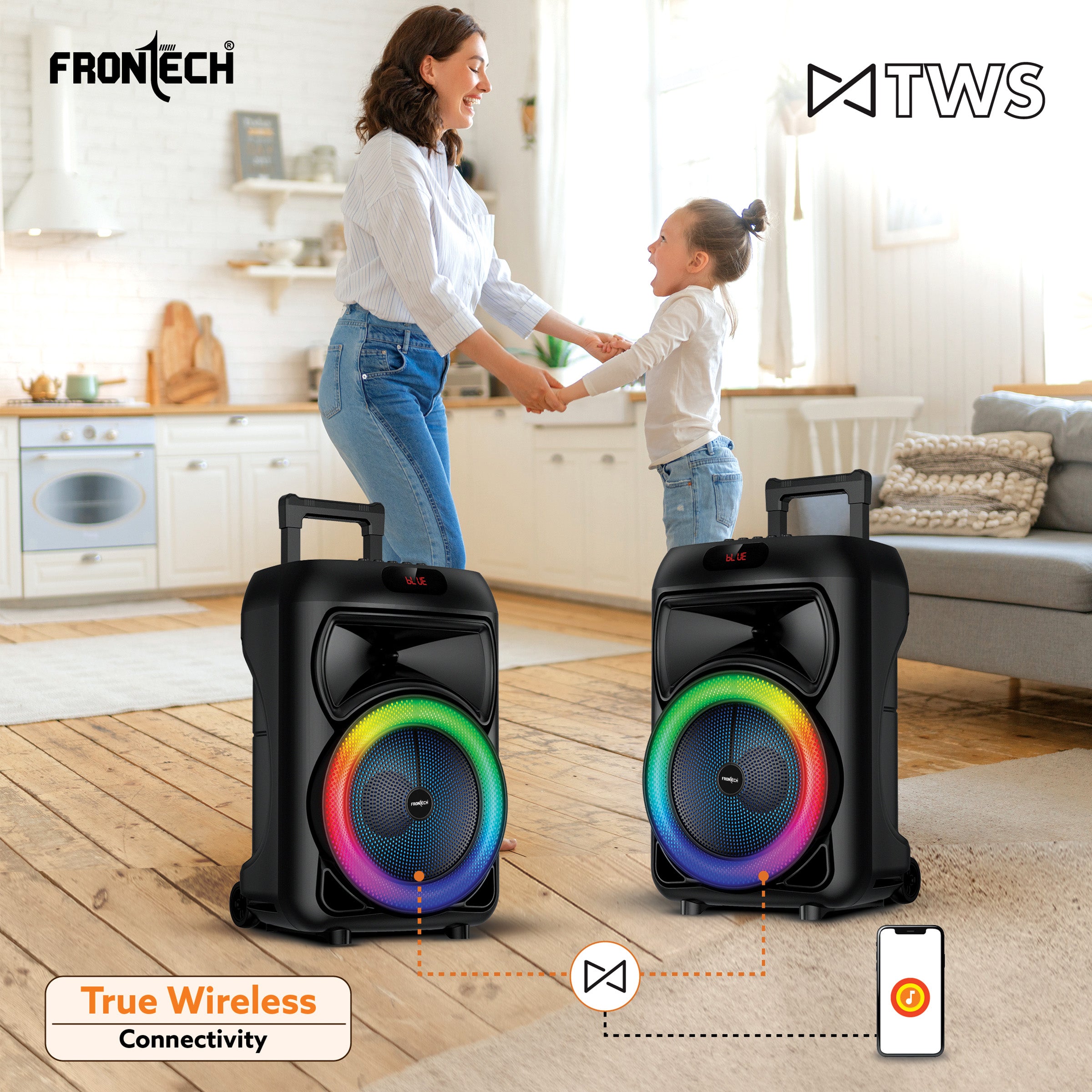 Frontech Encore Multimedia Wireless Trolley Speaker - 30W Output, Bluetooth 5.0, LED Display, Disco Light, Wheels, Handle - (SW-0136) Frontech Encore Multimedia Wireless Trolley Speaker - 30W Output, Bluetooth 5.0, LED Display, Disco Light, Wheels, Handle - (SW-0136)